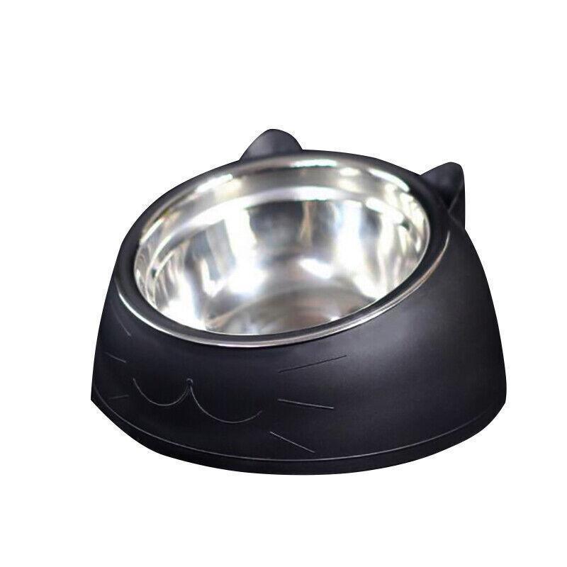 Pet Dog Cat Food Bowl Raised No Slip Stainless Steel Tilted Water Food Feeder - White V528-OBLIQUECATBOWL-WHITE-11443