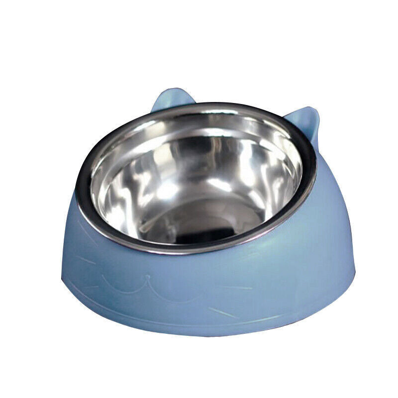 Pet Dog Cat Food Bowl Raised No Slip Stainless Steel Tilted Water Food Feeder - White V528-OBLIQUECATBOWL-WHITE-11443