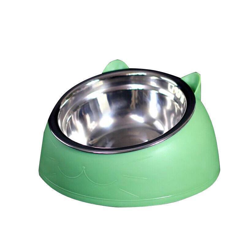 Pet Dog Cat Food Bowl Raised No Slip Stainless Steel Tilted Water Food Feeder - White V528-OBLIQUECATBOWL-WHITE-11443