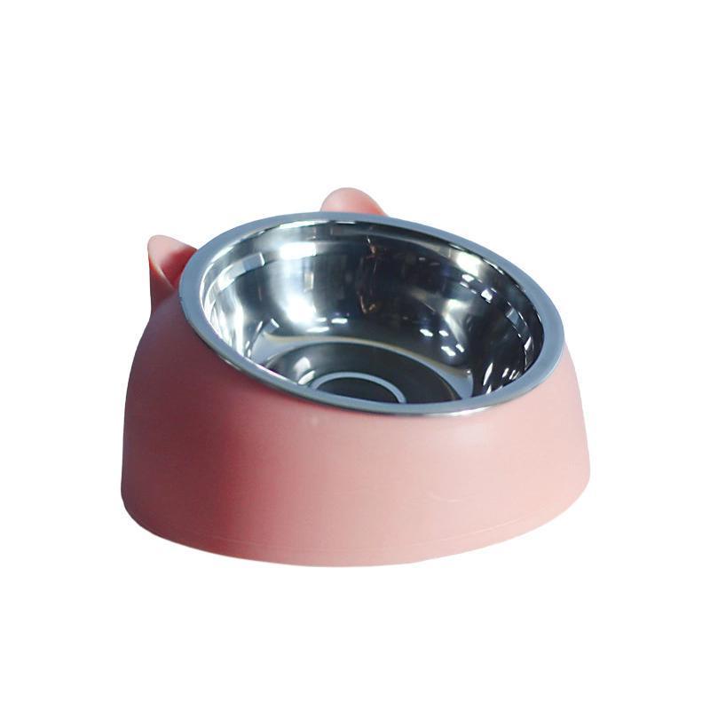 Pet Dog Cat Food Bowl Raised No Slip Stainless Steel Tilted Water Food Feeder - White V528-OBLIQUECATBOWL-WHITE-11443