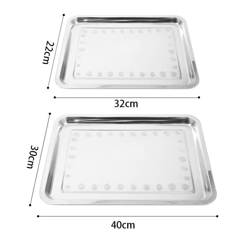 2X Stainless Steel Oblong Tray Plate Serving Tray Silver Dinner Food Kitchenware - 22X32CM V528-OBLONGTRAY-32-22CM-2PCS-245171