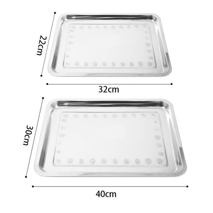 2X Stainless Steel Oblong Tray Plate Serving Tray Silver Dinner Food Kitchenware - 22X32CM V528-OBLONGTRAY-32-22CM-2PCS-245171