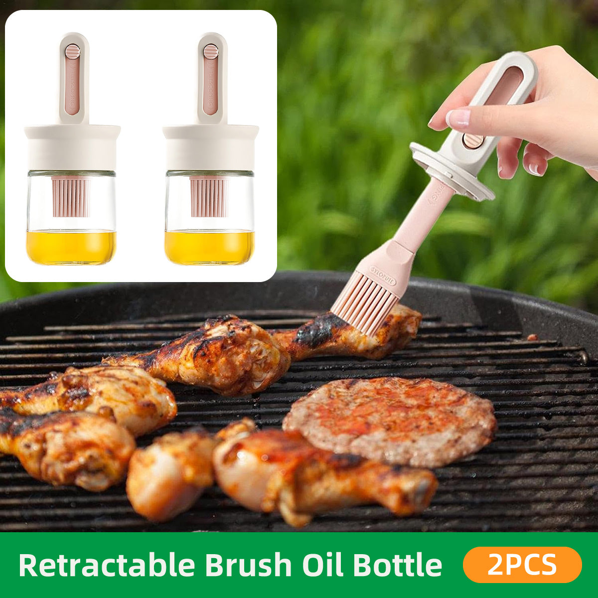 2pcs Glass Oil Bottles with Silicone Brush for Kitchen Cooking Oil Dispenser Set V528-OIL-CAN-2PCS-274922