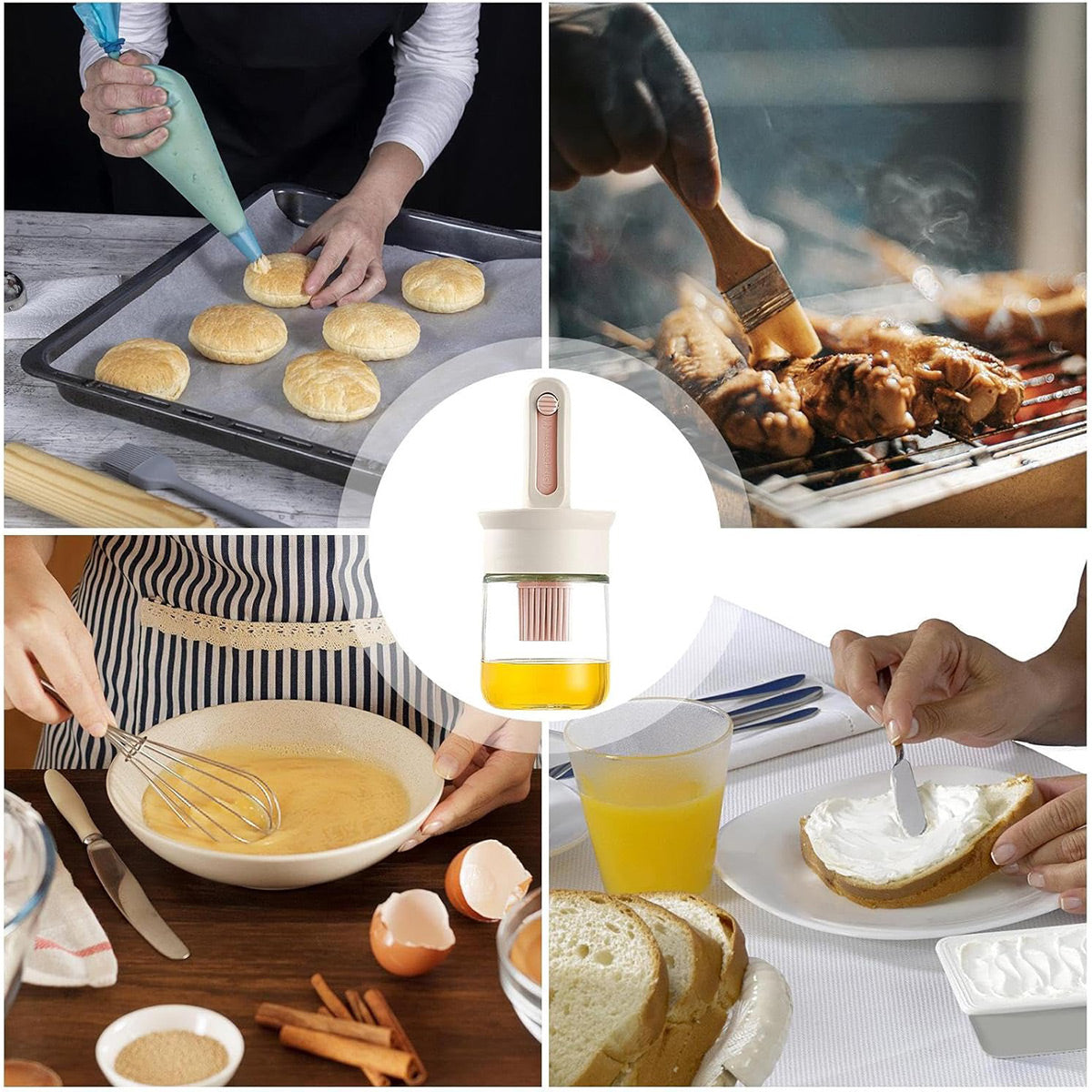 2pcs Glass Oil Bottles with Silicone Brush for Kitchen Cooking Oil Dispenser Set V528-OIL-CAN-2PCS-274922