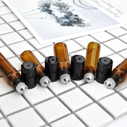 10Ml Roller Rollerball Perfume Essential Oil Roll On Ball Amber Glass Bottle - 10PCS V528-OILBOTTLE-10ML-10PCS-42971