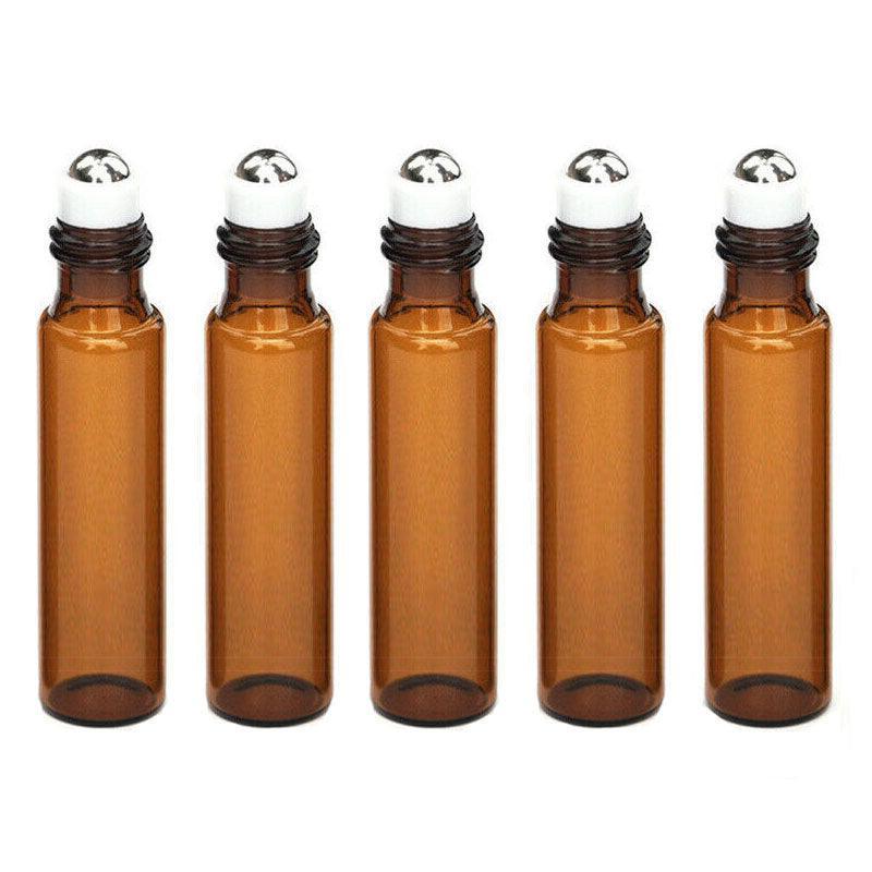 10Ml Roller Rollerball Perfume Essential Oil Roll On Ball Amber Glass Bottle - 5PCS V528-OILBOTTLE-10ML-5PCS-86116