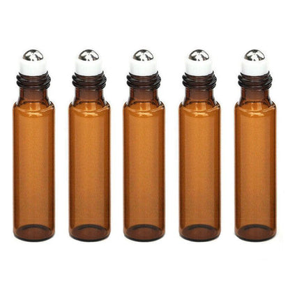 10Ml Roller Rollerball Perfume Essential Oil Roll On Ball Amber Glass Bottle - 5PCS V528-OILBOTTLE-10ML-5PCS-86116