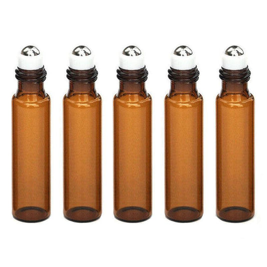10Ml Roller Rollerball Perfume Essential Oil Roll On Ball Amber Glass Bottle - 5PCS V528-OILBOTTLE-10ML-5PCS-86116