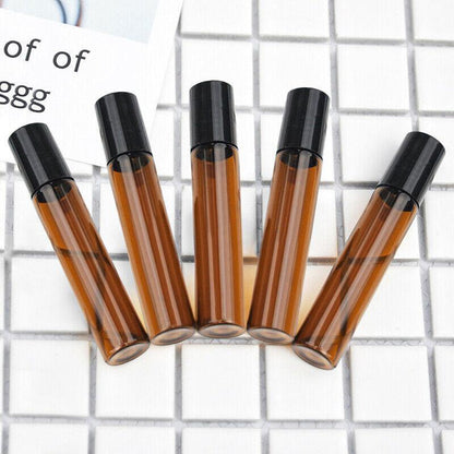 10Ml Roller Rollerball Perfume Essential Oil Roll On Ball Amber Glass Bottle - 5PCS V528-OILBOTTLE-10ML-5PCS-86116