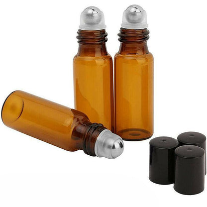 10Ml Roller Rollerball Perfume Essential Oil Roll On Ball Amber Glass Bottle - 5PCS V528-OILBOTTLE-10ML-5PCS-86116
