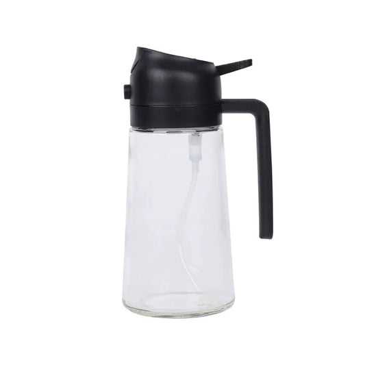 2-in-1 470ml Glass Oil Bottle Spray Pour Automatic Pressure Control Kitchen Tool - Black V528-OILER-BLACK-470ML-465700