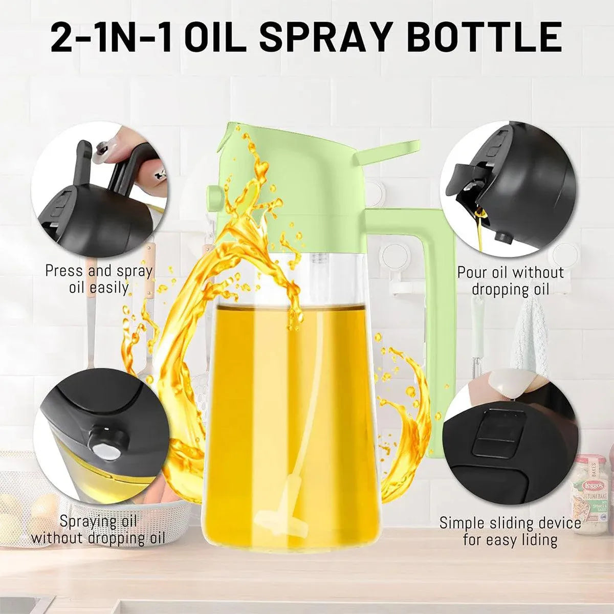 2-in-1 470ml Glass Oil Bottle Spray Pour Automatic Pressure Control Kitchen Tool - Black V528-OILER-BLACK-470ML-465700