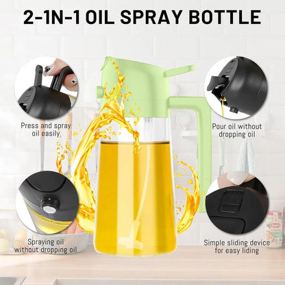 2-in-1 470ml Glass Oil Bottle Spray Pour Automatic Pressure Control Kitchen Tool - Black V528-OILER-BLACK-470ML-465700