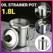 1.8L Stainless Steel Oil Filter Pot with Strainer Lid Grease Separator for Kitchen V528-OILFILTERPOT-744290