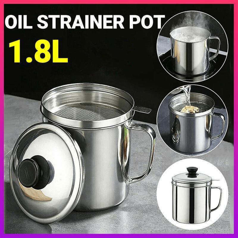 1.8L Stainless Steel Oil Filter Pot with Strainer Lid Grease Separator for Kitchen V528-OILFILTERPOT-744290