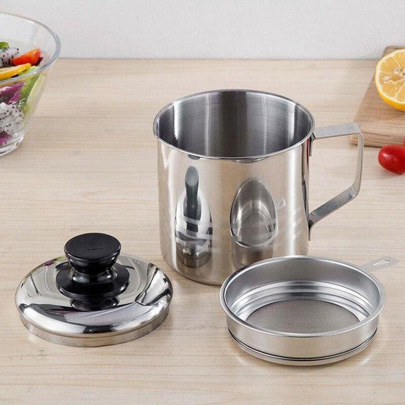 1.8L Stainless Steel Oil Filter Pot with Strainer Lid Grease Separator for Kitchen V528-OILFILTERPOT-744290
