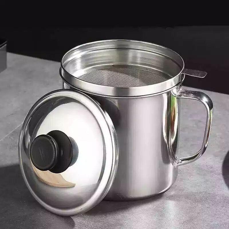 1.8L Stainless Steel Oil Filter Pot with Strainer Lid Grease Separator for Kitchen V528-OILFILTERPOT-744290