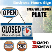 Open Closed Sign with Will Return Clock for Business Shops and Home Use 29x15cm V528-OPEN-CLOSED-327420