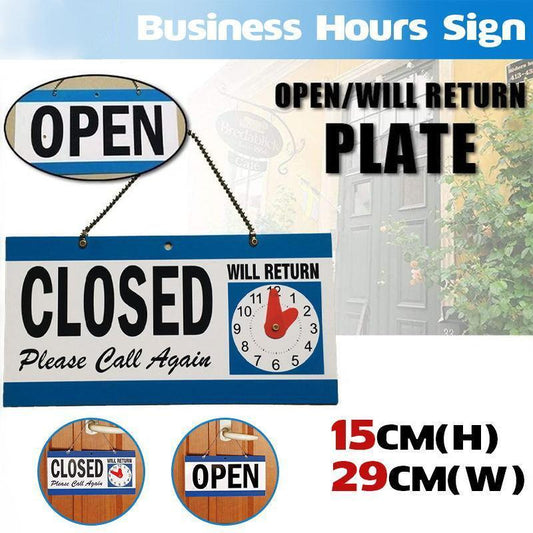Open Closed Sign with Will Return Clock for Business Shops and Home Use 29x15cm V528-OPEN-CLOSED-327420