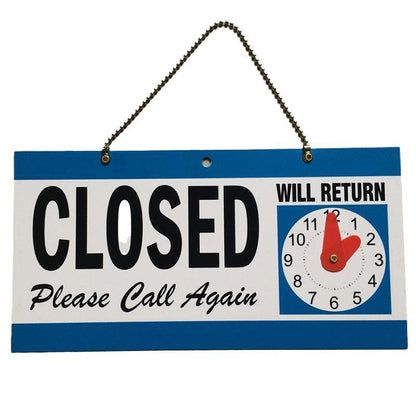 Open Closed Sign with Will Return Clock for Business Shops and Home Use 29x15cm V528-OPEN-CLOSED-327420