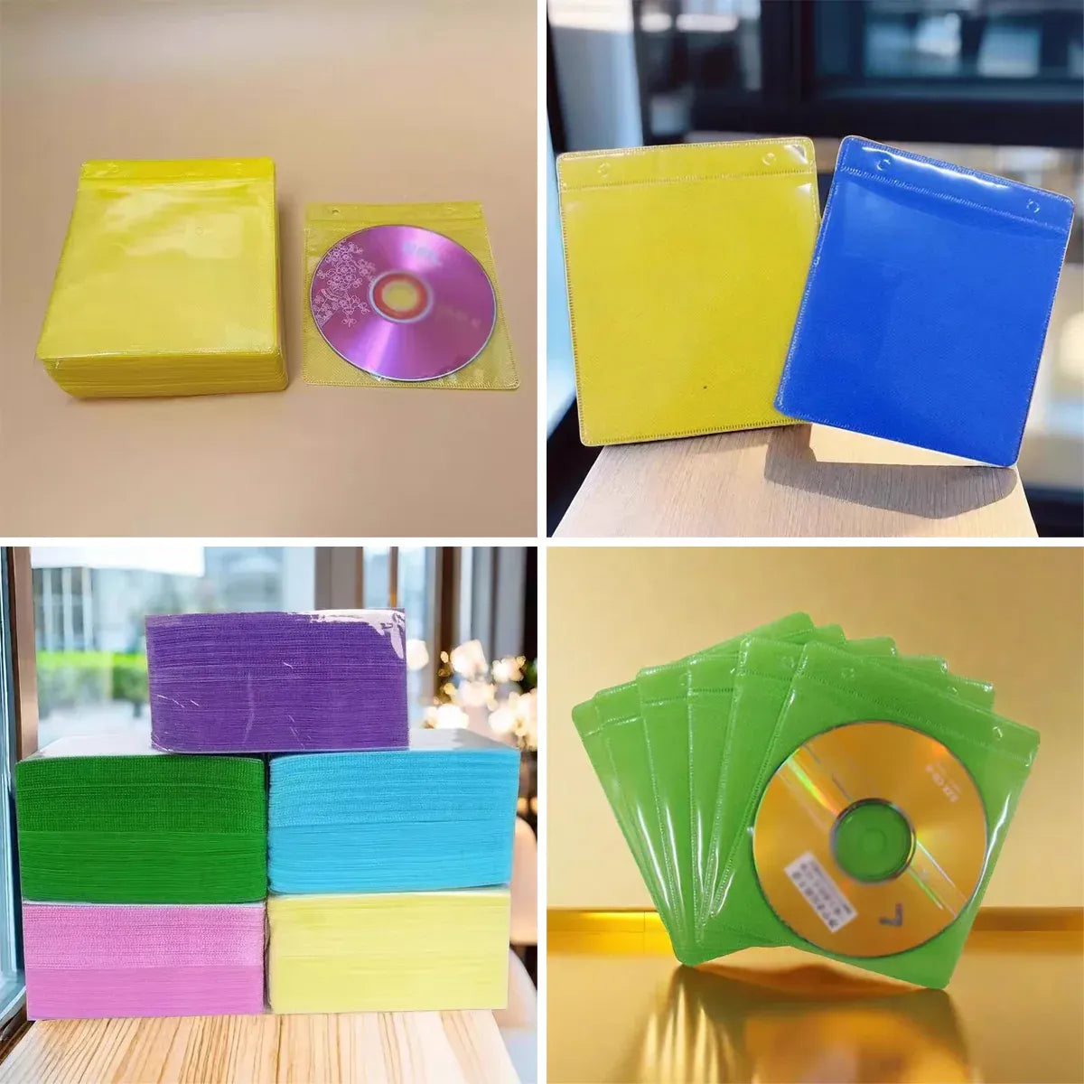 100X Premium Color Mixing CD DVD Double Sided Plastic Sleeves Holds 2 discs Storage Bag V528-OPTICAL-DISK-HOLDER-100PCS-359886