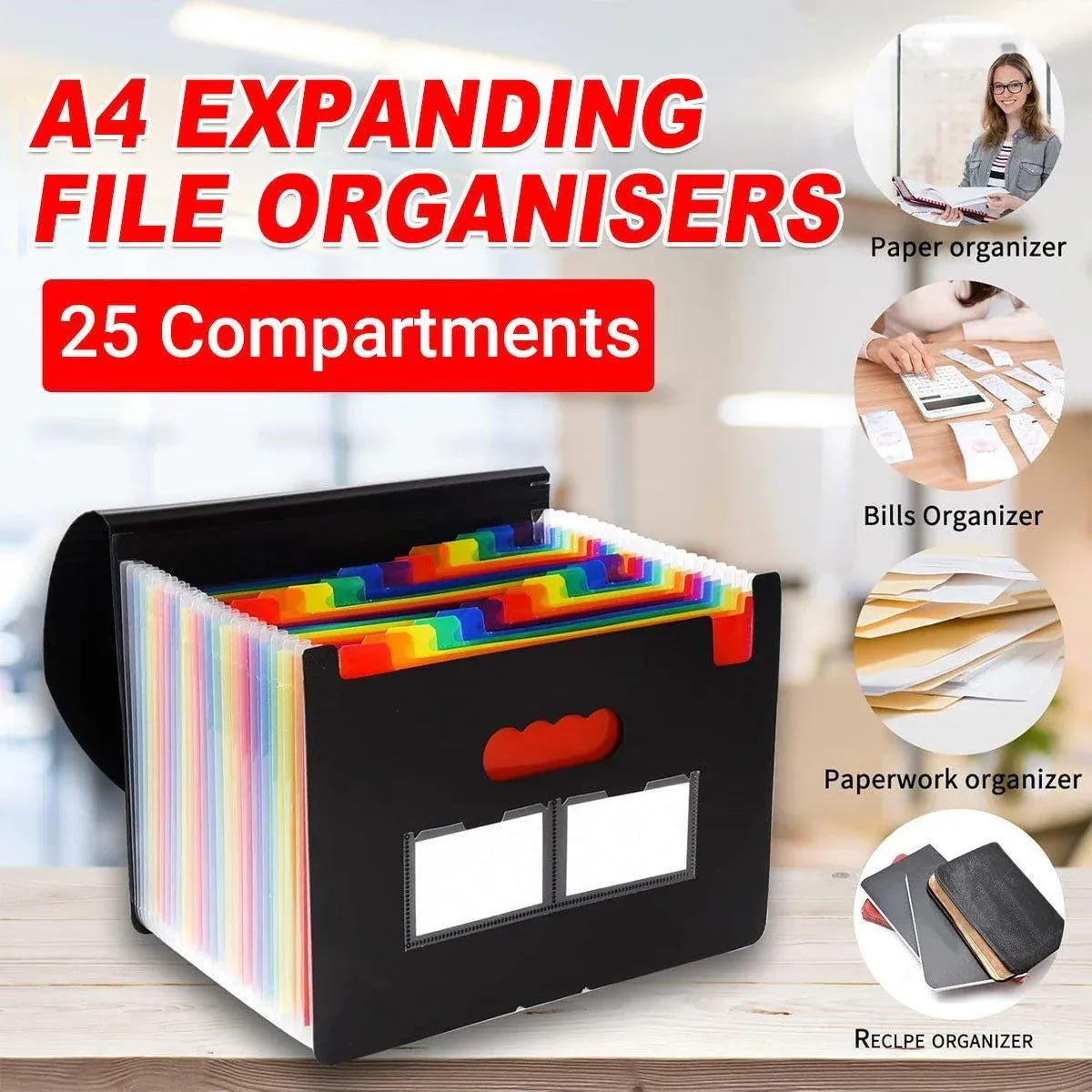 A4 Document Organiser 25 Compartments Multilayer Folder Office File Storage V528-ORGAN-BAG-25-6-112630