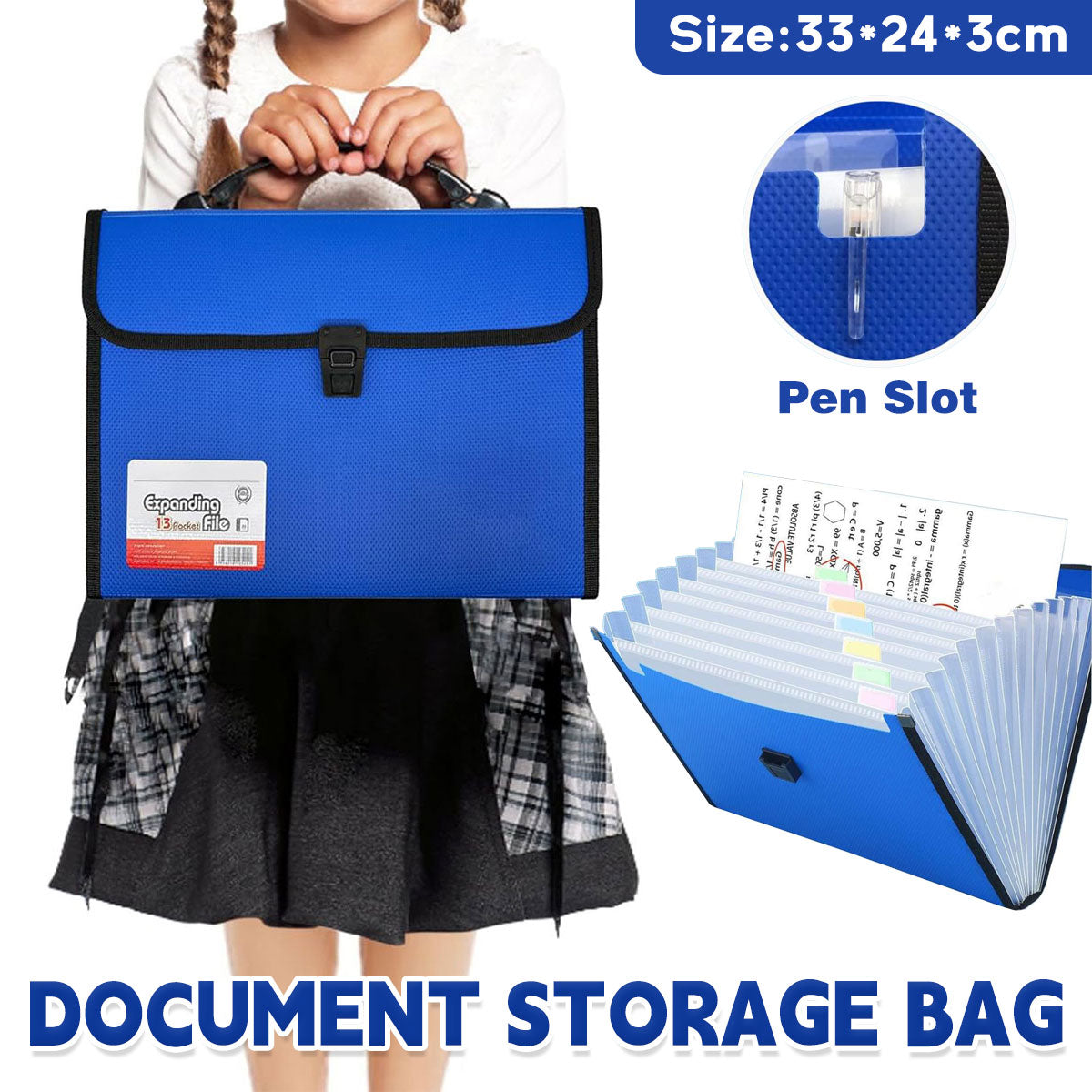 Expanding File A4 13 Pocket Document Organiser Paper Storage Wallet Folder V528-ORGAN-BAG-A4-BLUE-508974