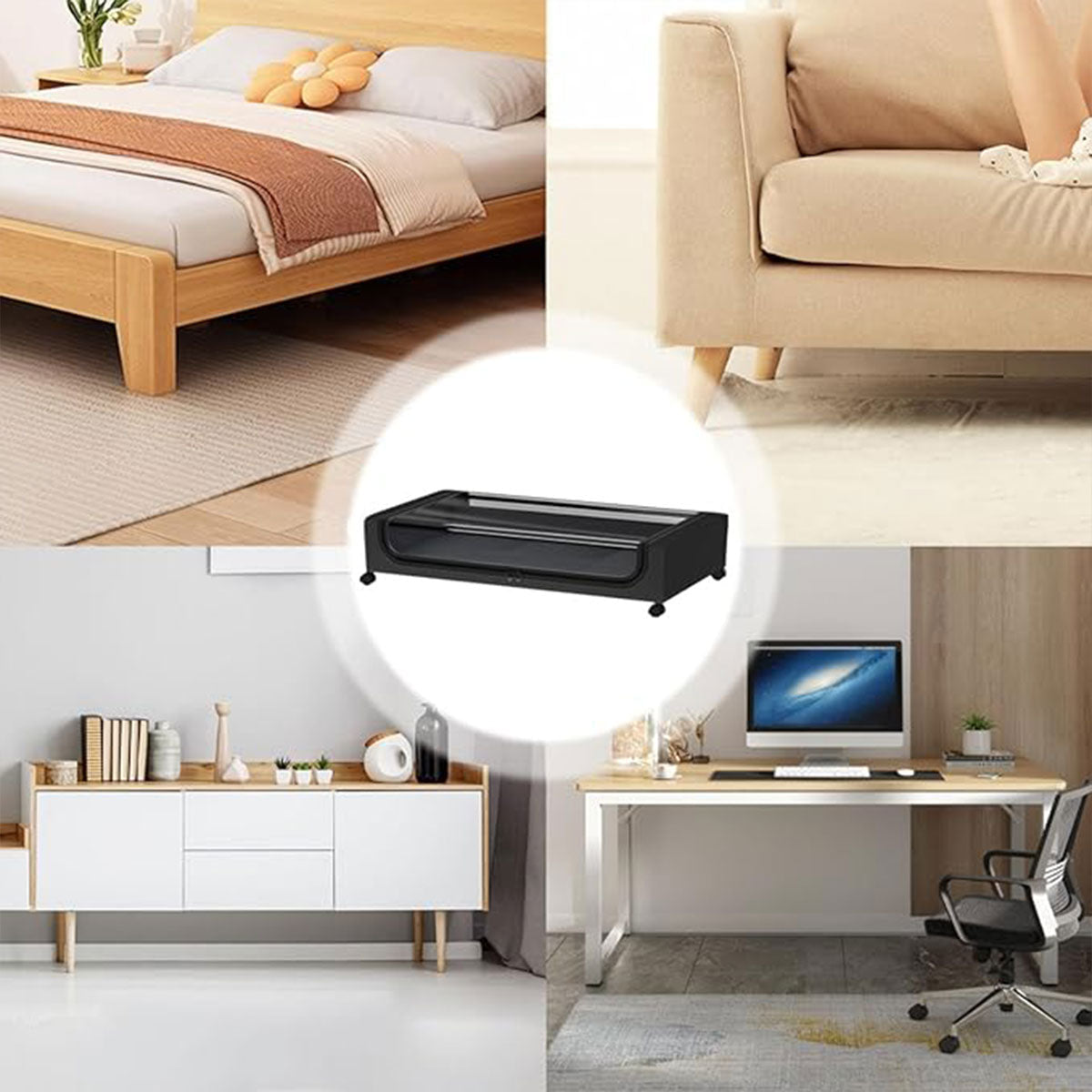 Under Bed Storage Rack Square Design with Wheels Rolling Trolley Box for Home - Black V528-ORGANIZER-BLACK-SINGLE-746920