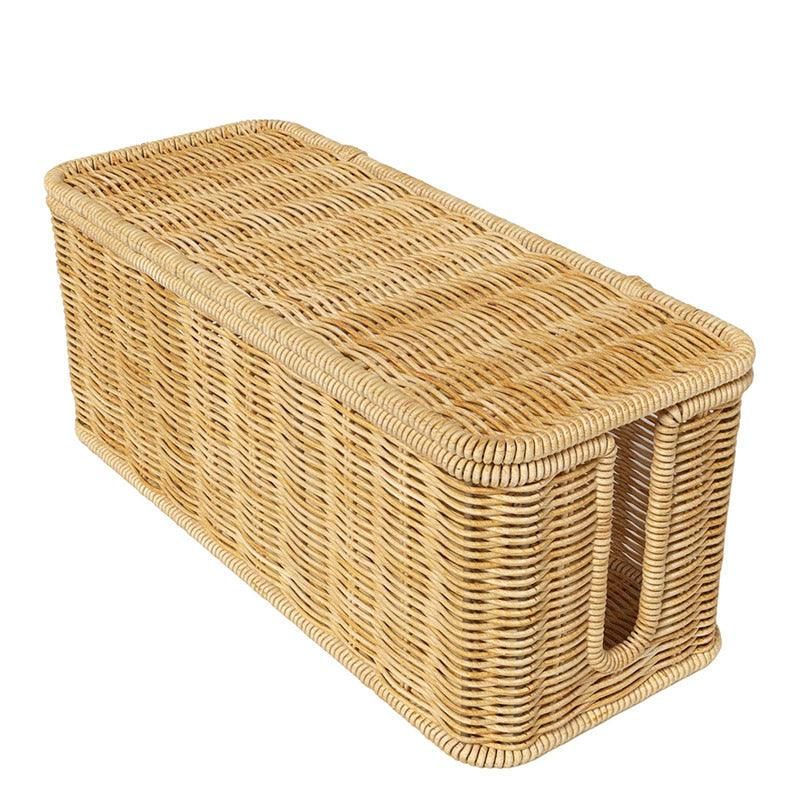 Desktop Cable Management Box with Cover Rattan Style Power Cord Organizer Case V528-ORGANIZING-BOX-838789
