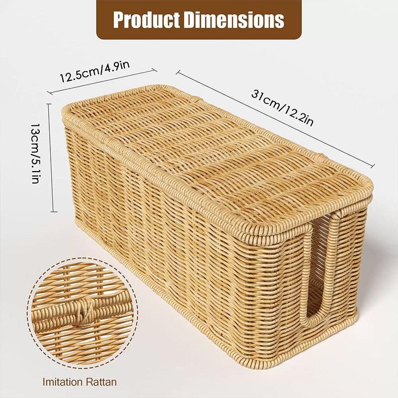 Desktop Cable Management Box with Cover Rattan Style Power Cord Organizer Case V528-ORGANIZING-BOX-838789