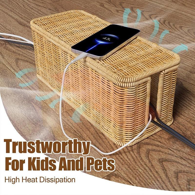 Desktop Cable Management Box with Cover Rattan Style Power Cord Organizer Case V528-ORGANIZING-BOX-838789