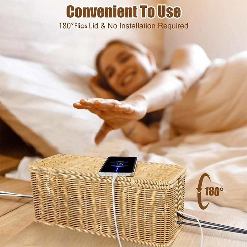 Desktop Cable Management Box with Cover Rattan Style Power Cord Organizer Case V528-ORGANIZING-BOX-838789