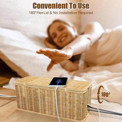 Desktop Cable Management Box with Cover Rattan Style Power Cord Organizer Case V528-ORGANIZING-BOX-838789