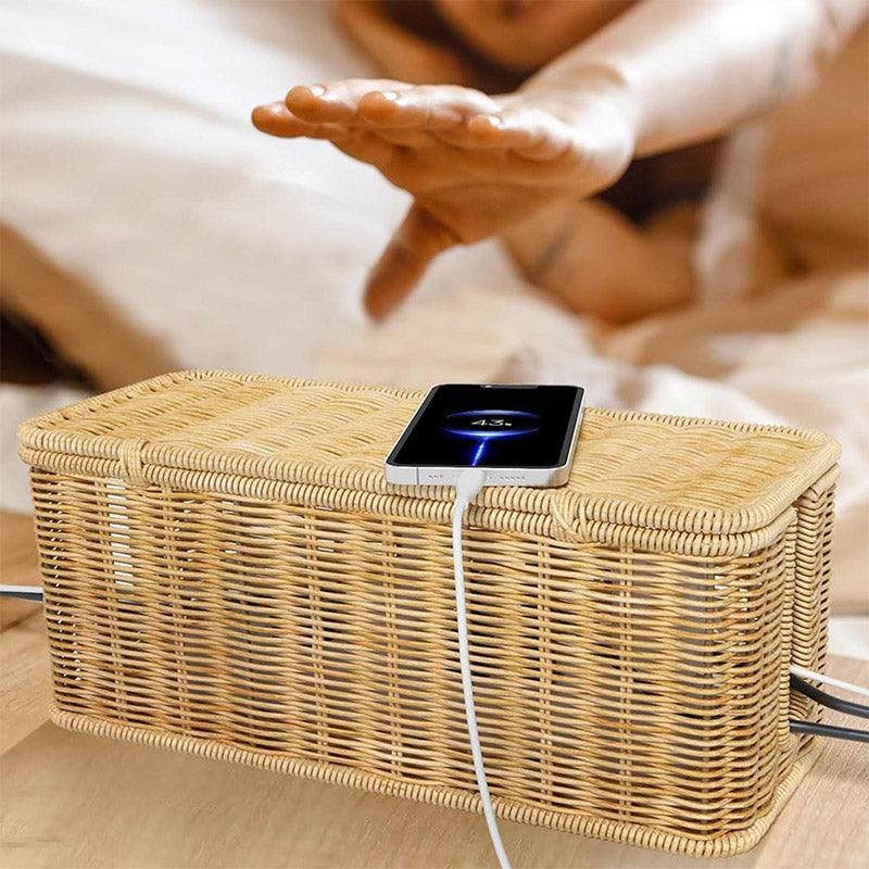 Desktop Cable Management Box with Cover Rattan Style Power Cord Organizer Case V528-ORGANIZING-BOX-838789