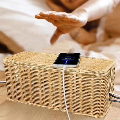 Desktop Cable Management Box with Cover Rattan Style Power Cord Organizer Case V528-ORGANIZING-BOX-838789