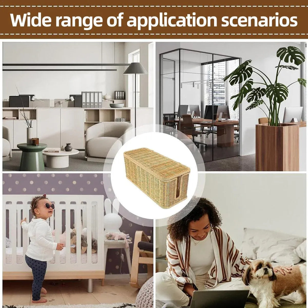 Desktop Cable Management Box with Cover Rattan Style Power Cord Organizer Case V528-ORGANIZING-BOX-838789