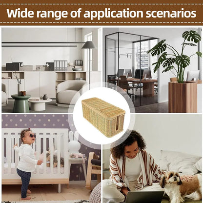 Desktop Cable Management Box with Cover Rattan Style Power Cord Organizer Case V528-ORGANIZING-BOX-838789