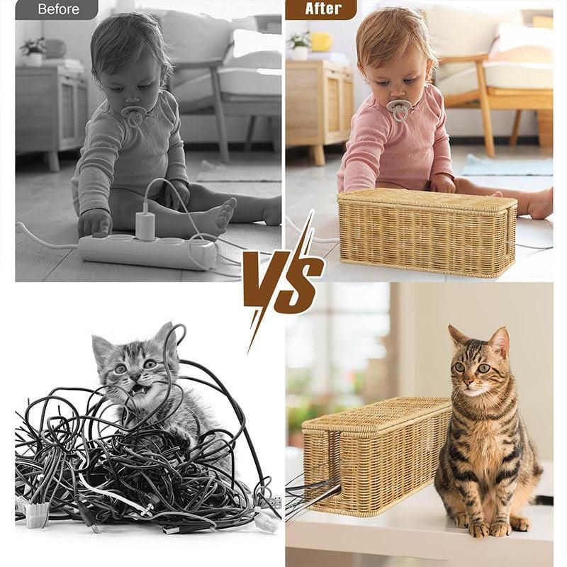 Desktop Cable Management Box with Cover Rattan Style Power Cord Organizer Case V528-ORGANIZING-BOX-838789