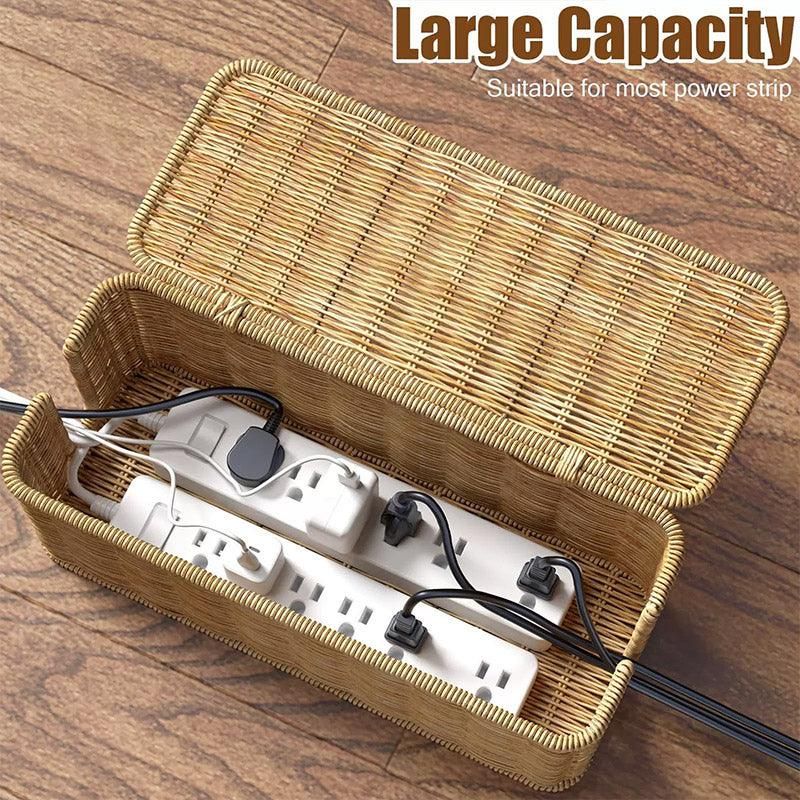 Desktop Cable Management Box with Cover Rattan Style Power Cord Organizer Case V528-ORGANIZING-BOX-838789