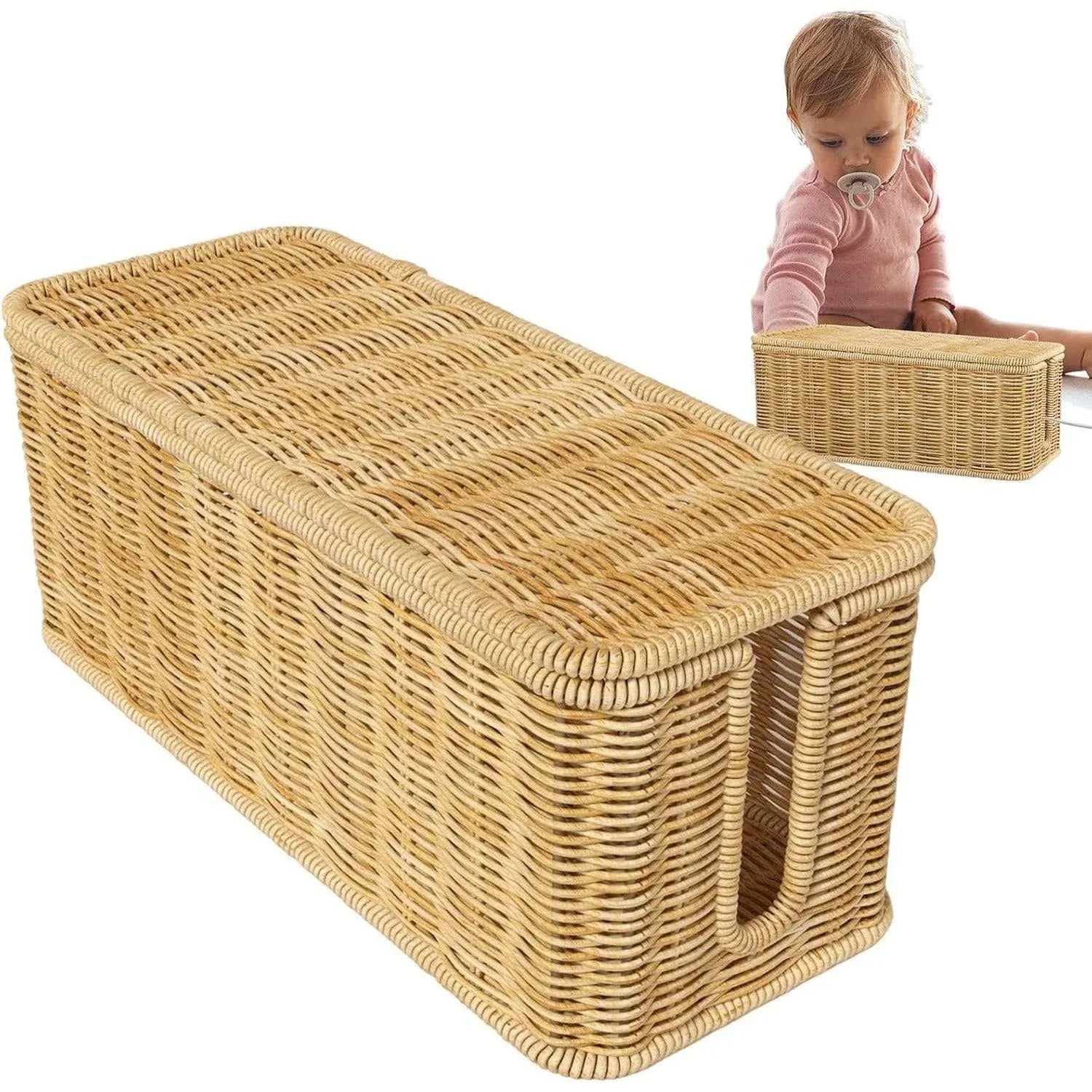 Desktop Cable Management Box with Cover Rattan Style Power Cord Organizer Case V528-ORGANIZING-BOX-838789
