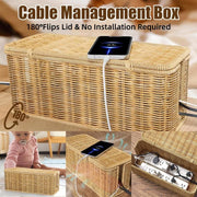 Desktop Cable Management Box with Cover Rattan Style Power Cord Organizer Case V528-ORGANIZING-BOX-838789