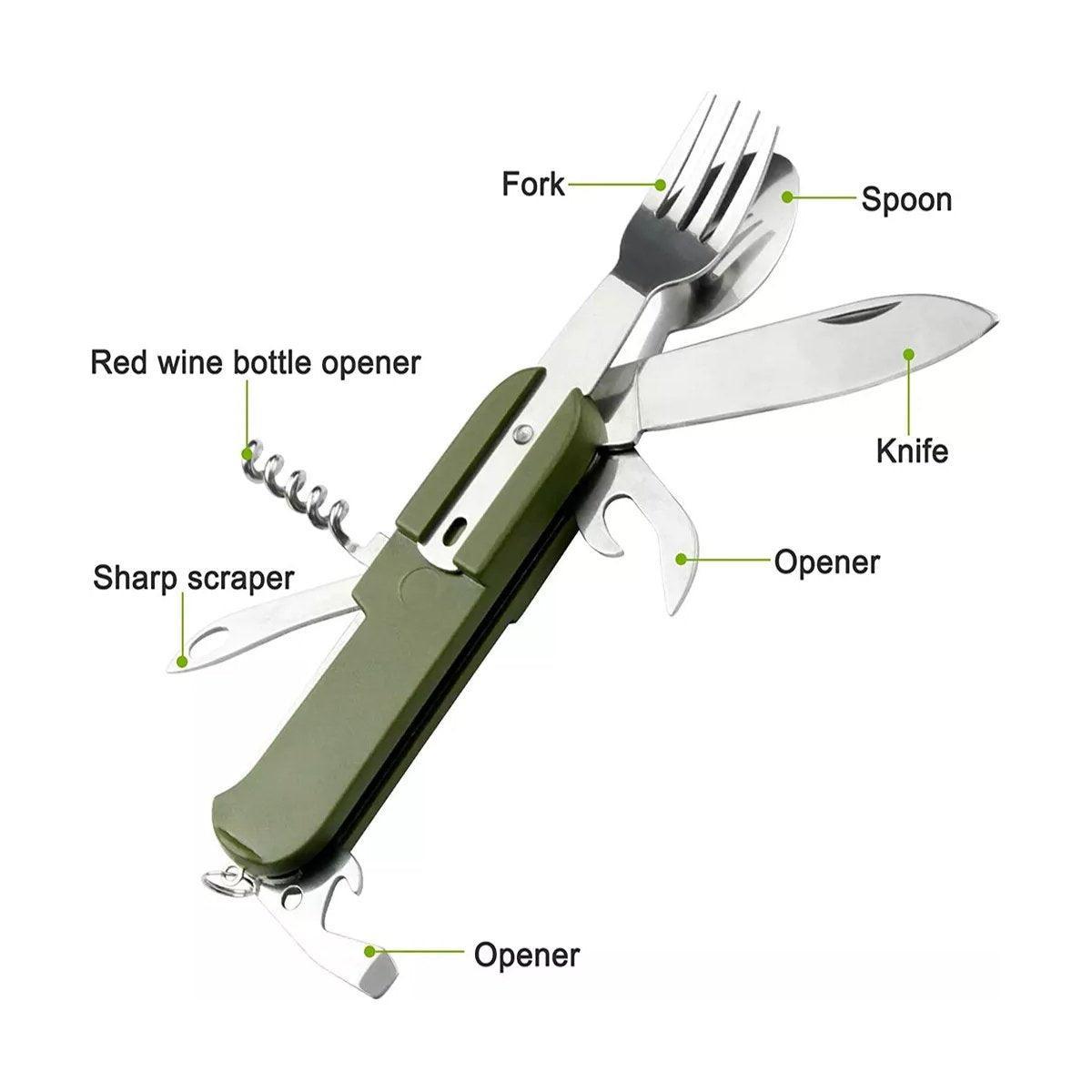 6in1 Portable Folding Knife Fork Spoon Set Outdoor Multi Functional Tableware - Black V528-OUTDOOR-TABLEWARE-BLACK-325678