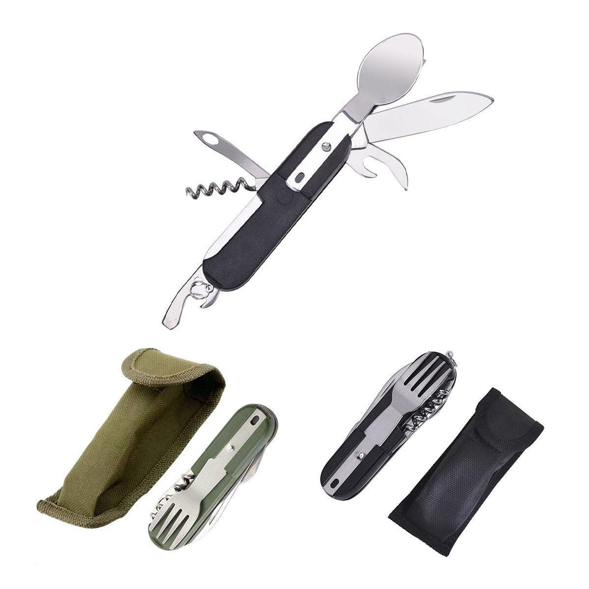 6in1 Portable Folding Knife Fork Spoon Set Outdoor Multi Functional Tableware - Green V528-OUTDOOR-TABLEWARE-GREEN-198170