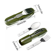6in1 Portable Folding Knife Fork Spoon Set Outdoor Multi Functional Tableware - Green V528-OUTDOOR-TABLEWARE-GREEN-198170
