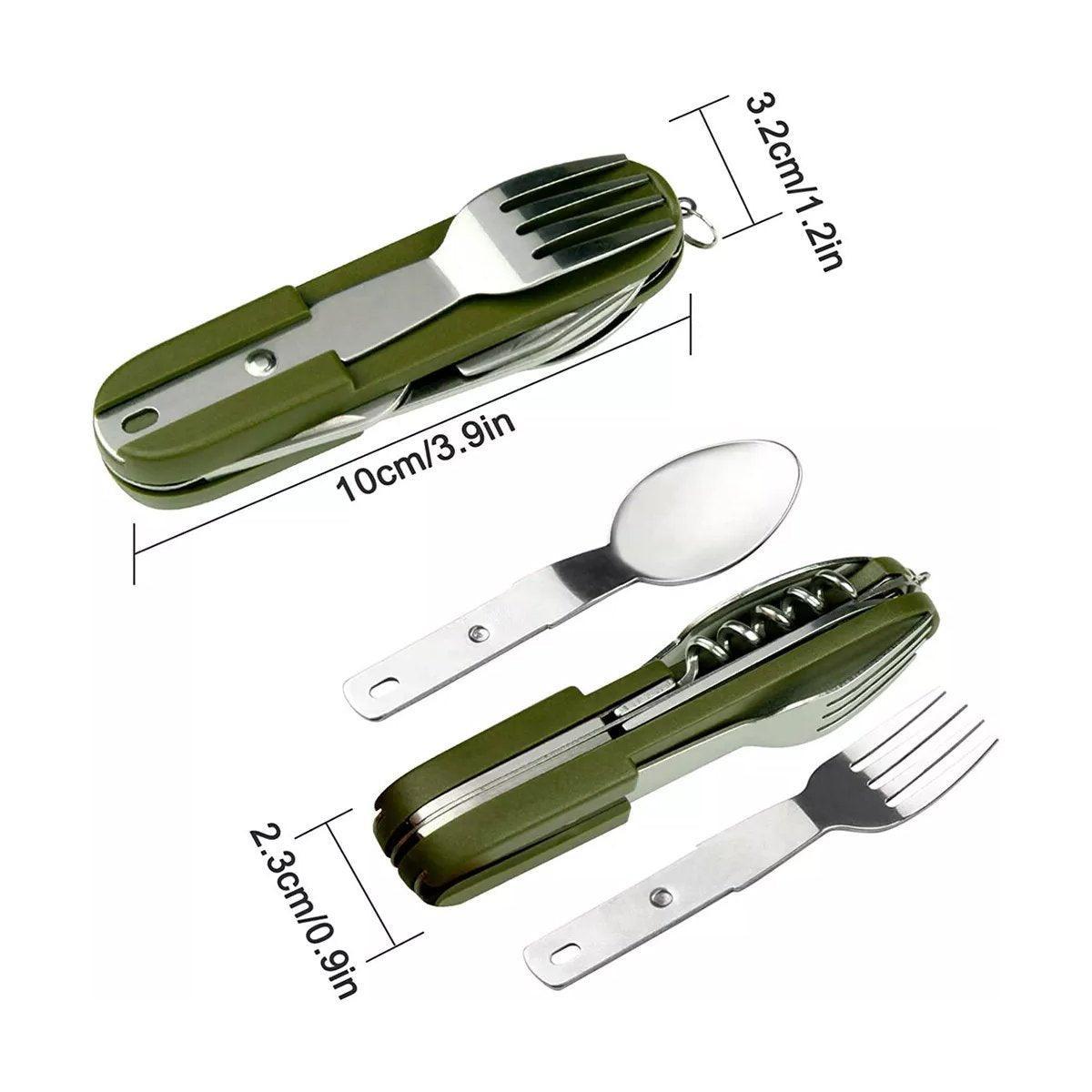 6in1 Portable Folding Knife Fork Spoon Set Outdoor Multi Functional Tableware - Green V528-OUTDOOR-TABLEWARE-GREEN-198170