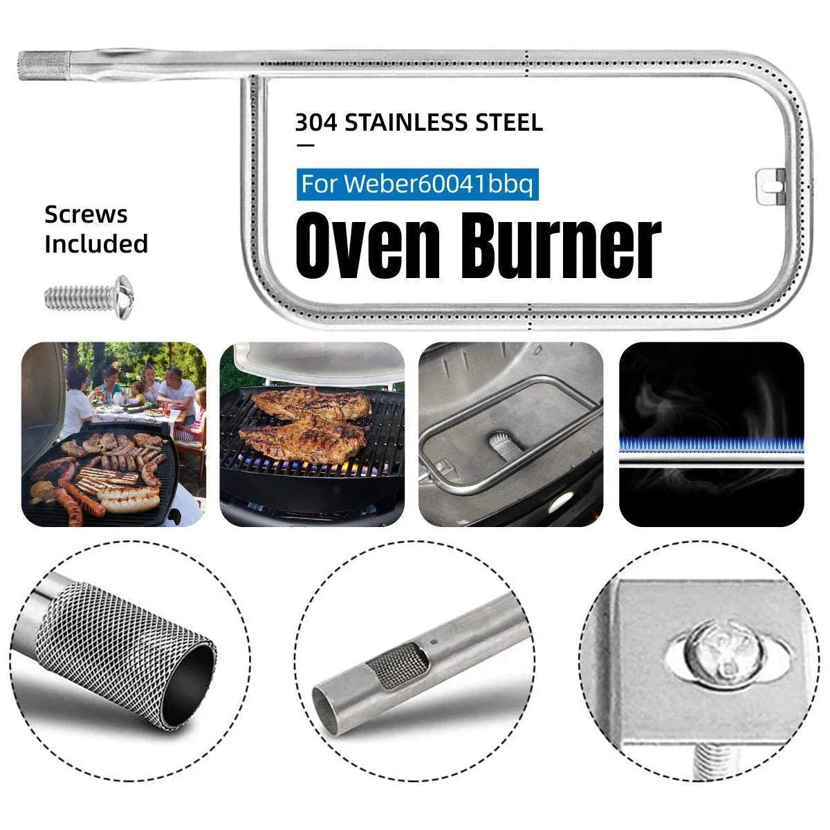 For Weber Q200 Q220 Q2000 Q2200 Stainless Steel Grill Burner Tube With Screw V528-OVEN-BURNER-418834