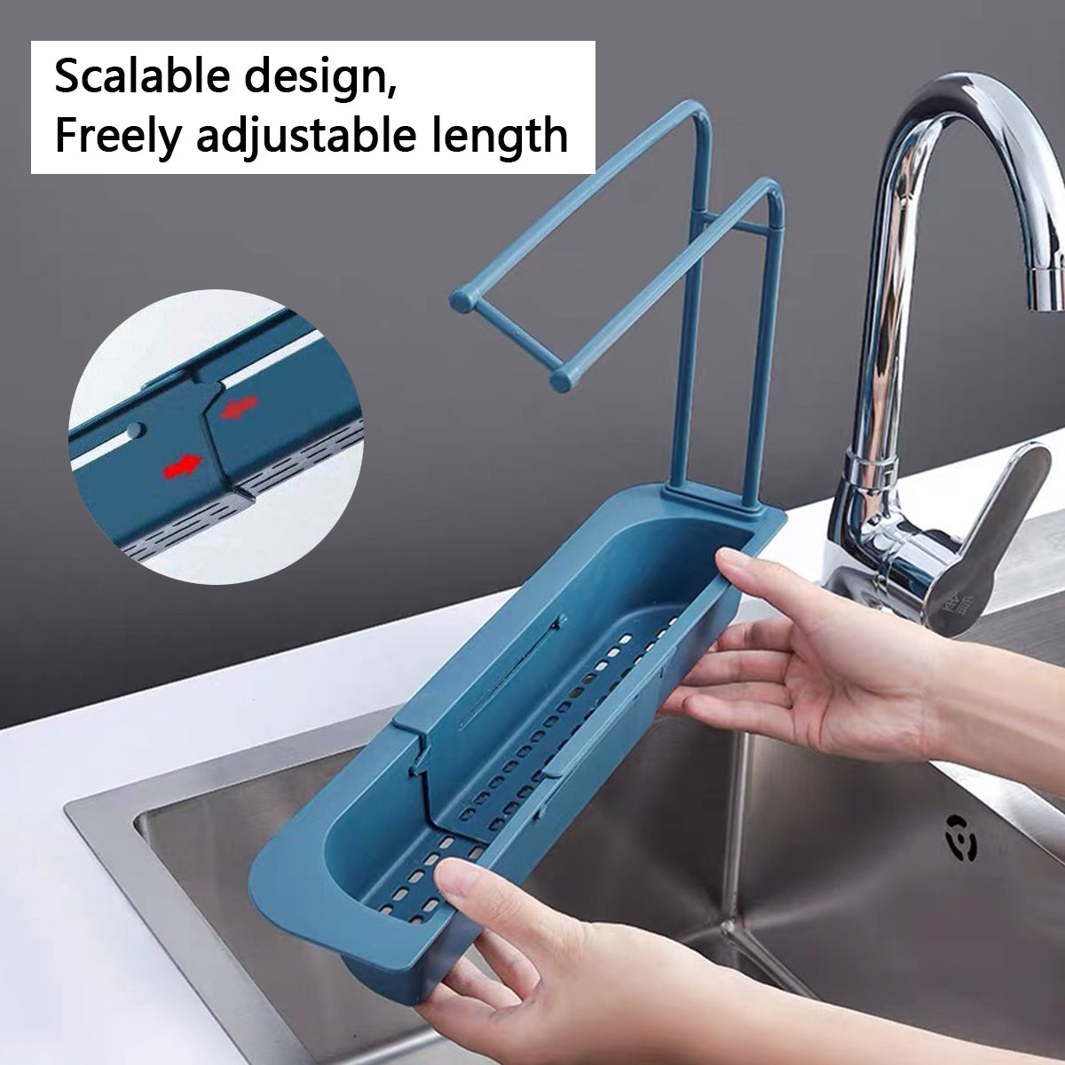 Telescopic Sink Rack Holder Expandable Storage Drain Basket Home Kitchen Kit - Grey V528-P1COLOUR-GREY55486