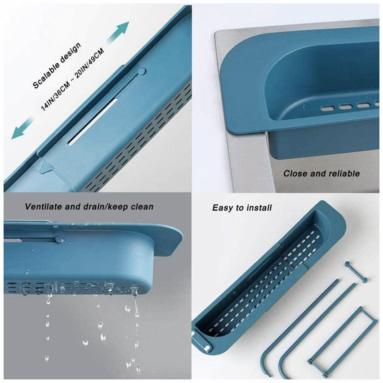 Telescopic Sink Rack Holder Expandable Storage Drain Basket Home Kitchen Kit - Grey V528-P1COLOUR-GREY55486