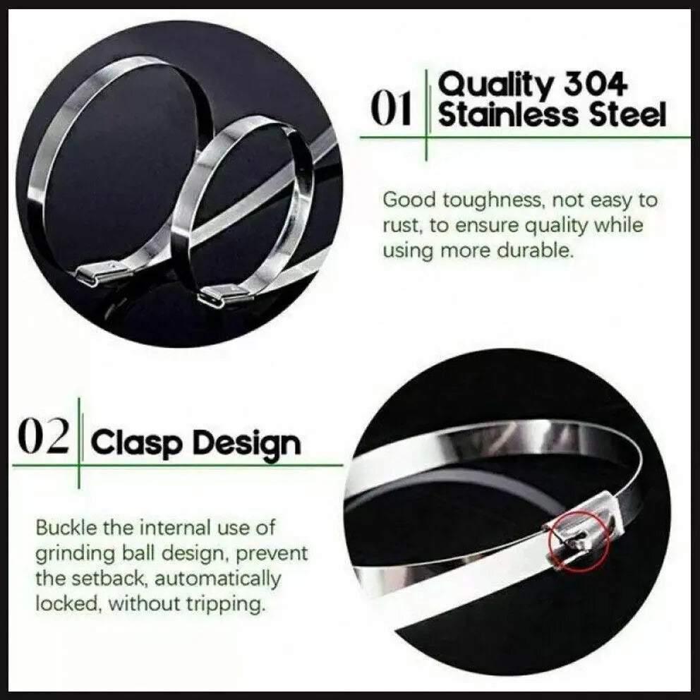 100x Stainless Steel Cable Ties SS304 Marine Grade Zip Strap Locking Wrap 100-800mm - 4.6*600mm V528-P2771663