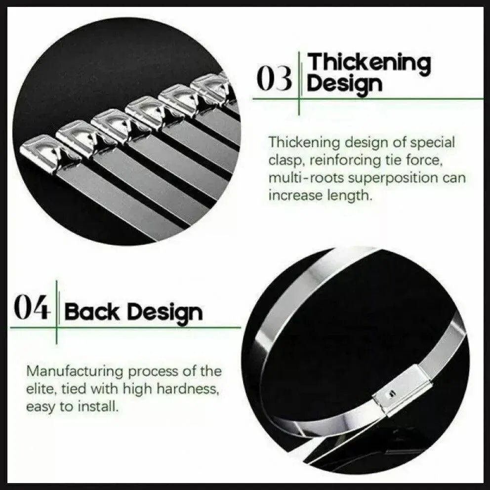20X Stainless Steel Cable Ties S304 Marine Grade Zip Strap Locking Wrap 100-800Mm - 7.9x700mm